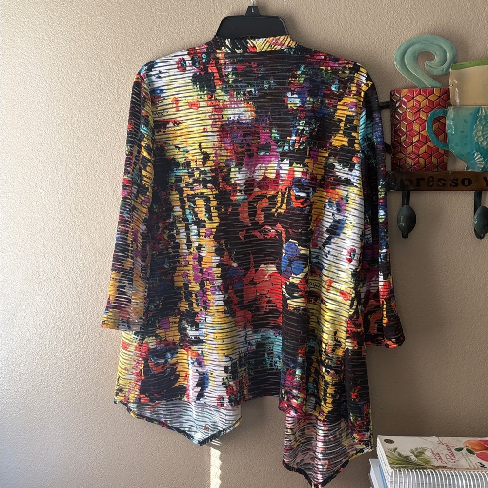 Colorful Abstract Open Front Cardigan - Picture 5 of 9